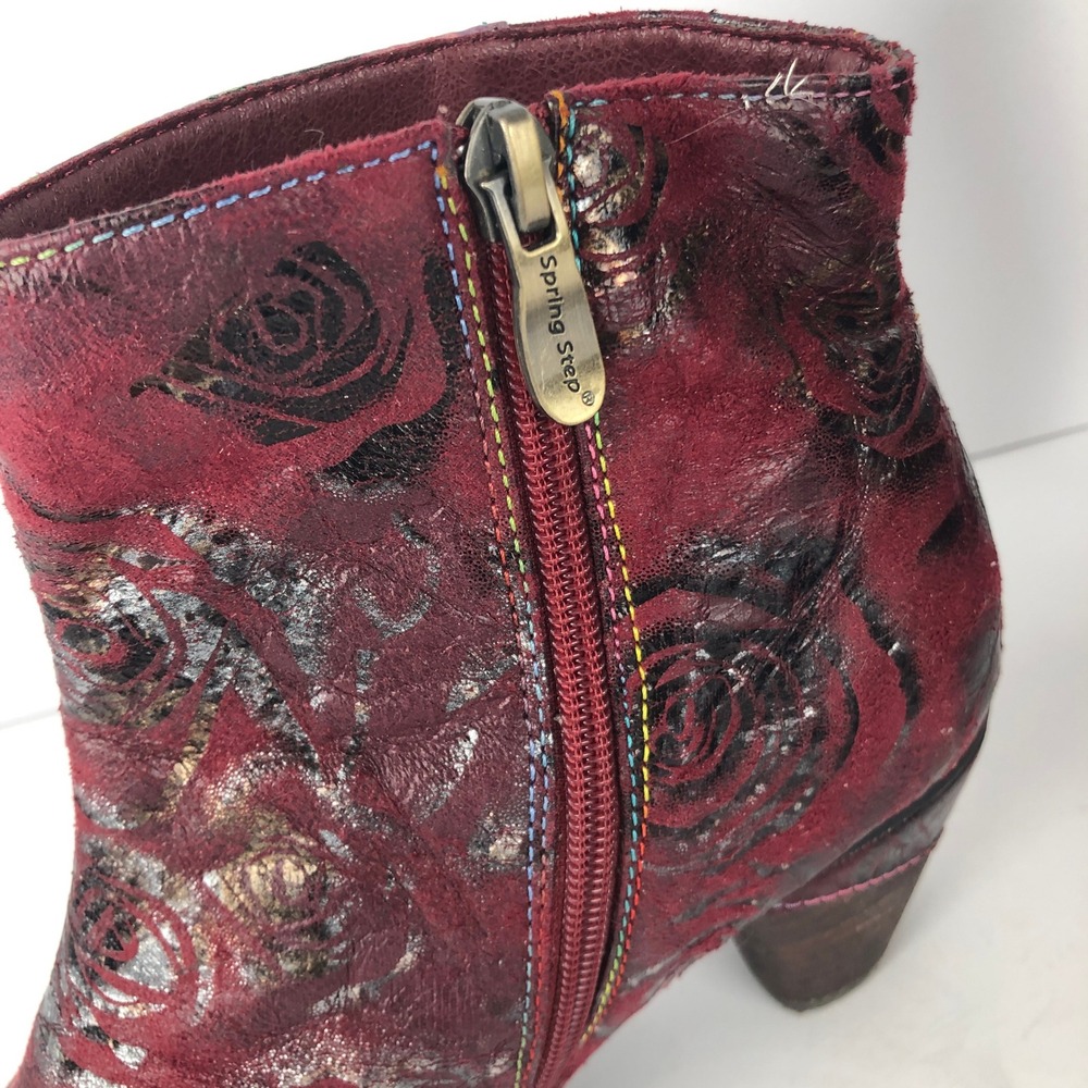 L'Artiste Spring Step Waterlily Floral Leather Ankle Boots Sz 39 Red Metallic - Picture 14 of 16